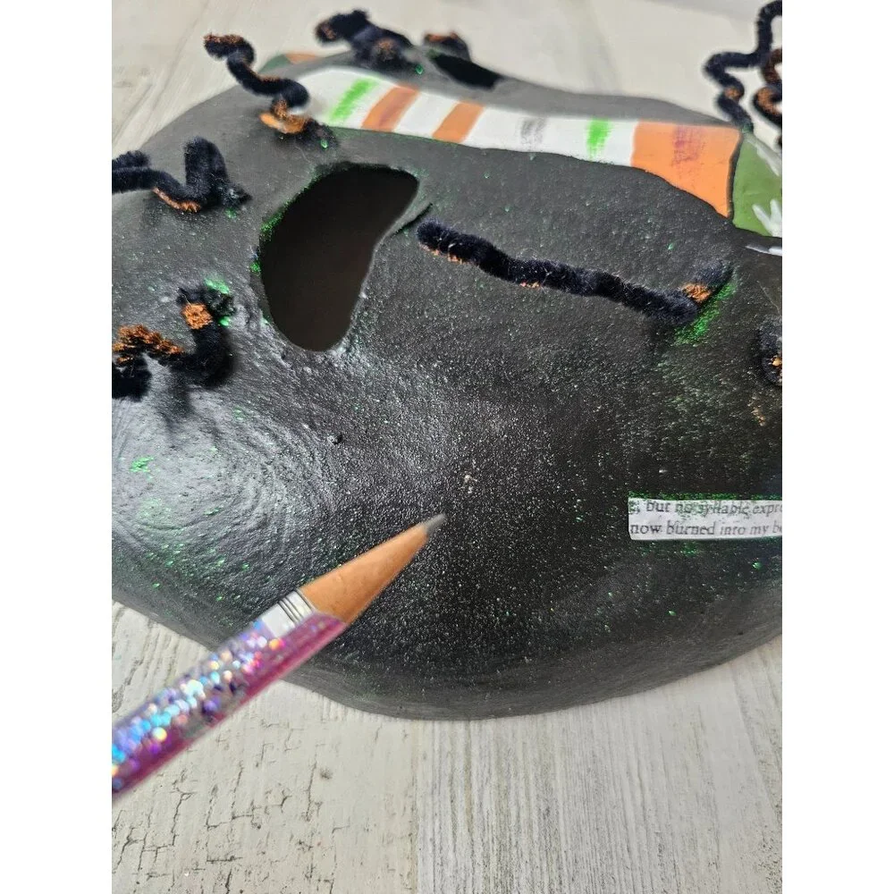 Shabby chic cat mask‎ Halloween decor unique black glitter